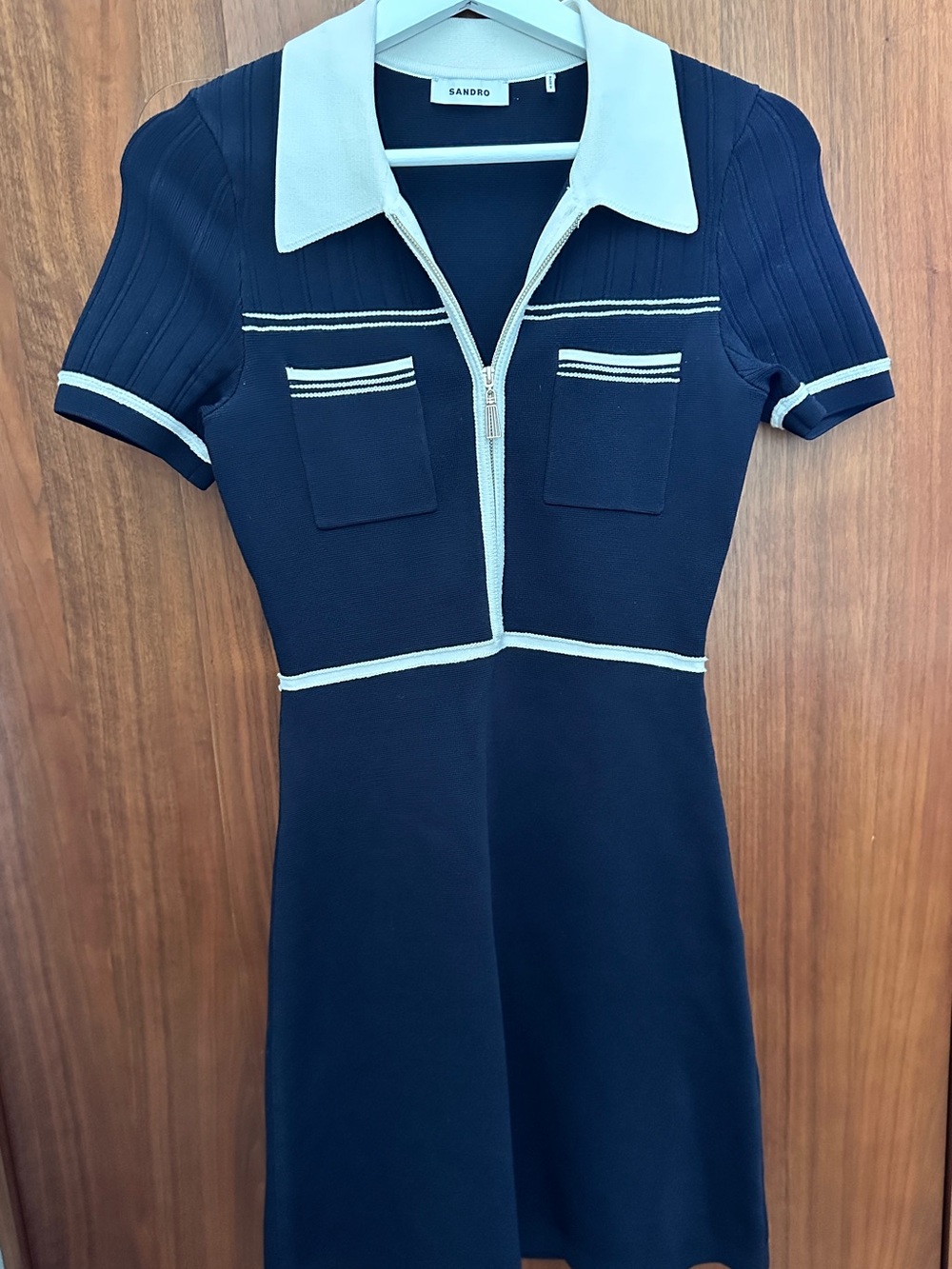 Sandro Navy Dress with White Polo Collar